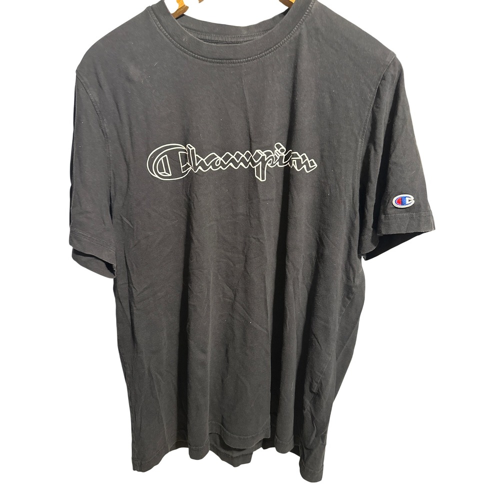 Champion Mens Large Black Script Logo Short Sleeve Tee Authentic Athleticwear